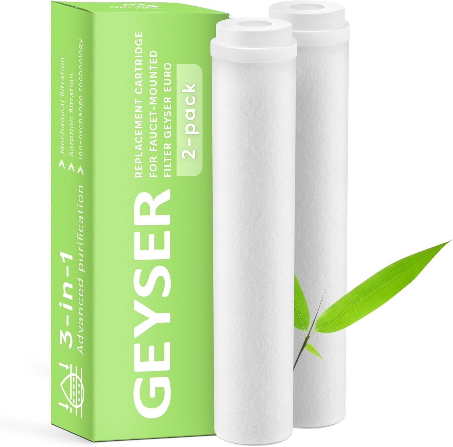 Geyser Euro Replacement Cartridge - Chlorine Reduction and Limescale Protection, Improves Taste of Tap Water, Up to 6 Months (Pack of 2)