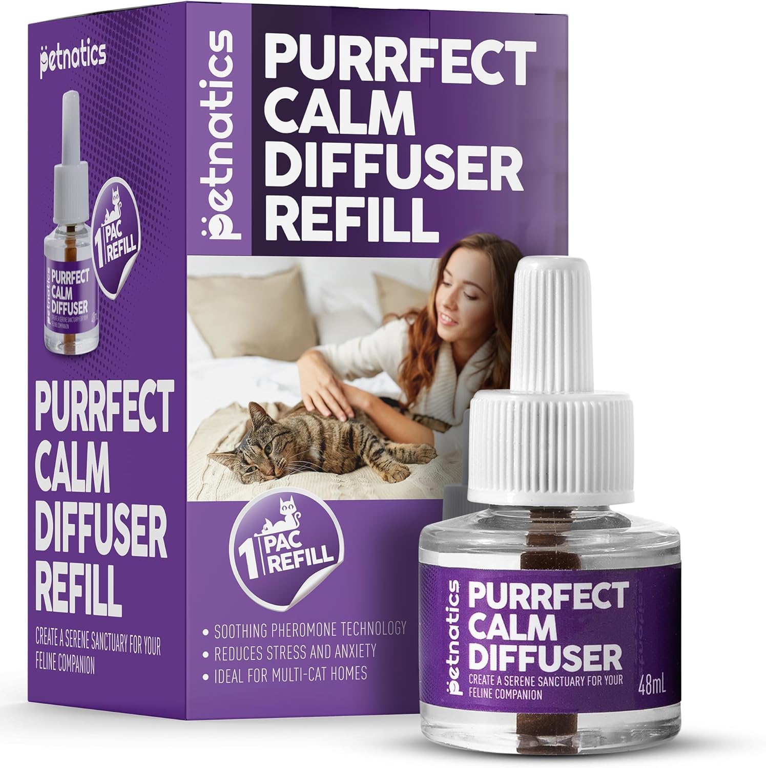 Cat Calming Diffuser Refill | 24/7 Soothing Pheromone Technology for Felines & Multi-Cat Homes | Long-Lasting Effect for up to 30 Days Fits Standard Pheromone Diffusers (1-Pack)