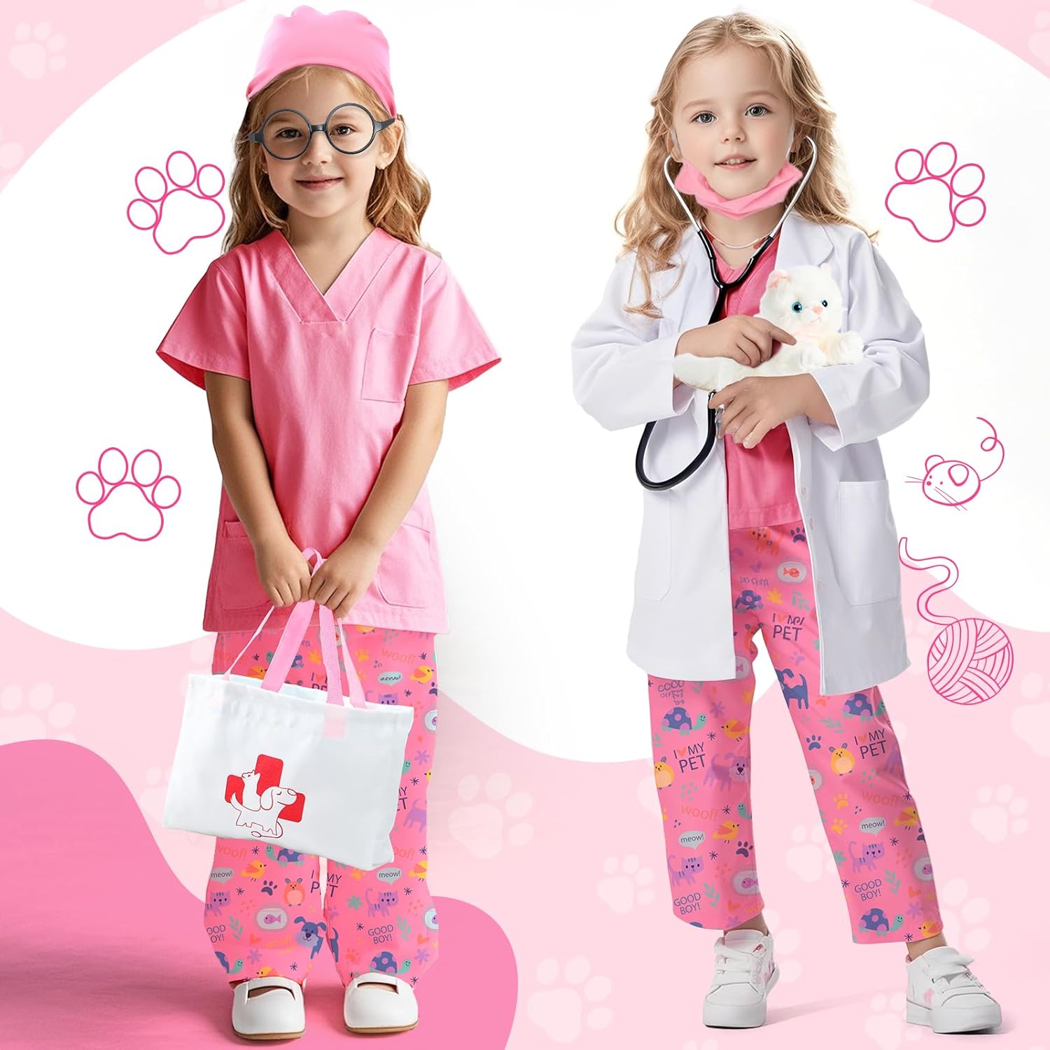 Latocos 10pcs Kids Veterinarian Costume Toddler Doctor Vet Kit Play Set Cat Coat for Boys Girls Halloween Dress Up Career Day