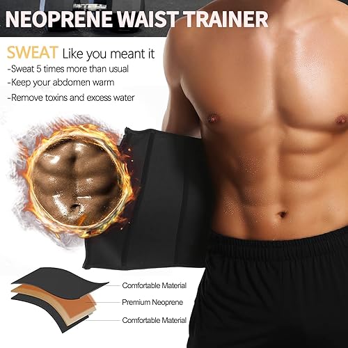 Miniatura 3 de KIWI RATA Corsé de entrenamiento de cintura para hombre, de neopreno, para sauna, para sudar, cinturón de compresión extra para el vientre