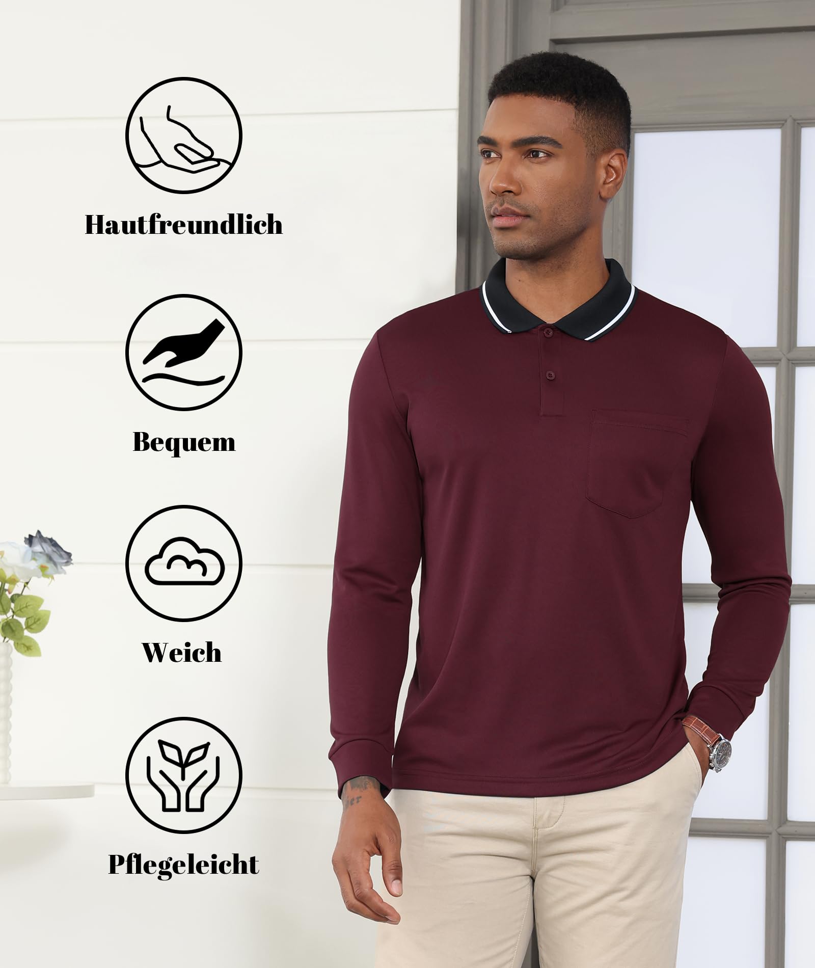 SwissWell 3 Pack Polos Manga Larga Hombre Camiseta Polo Transpirable para Golf, Ligera, para Deportes al Aire Libre y Estilo Casual