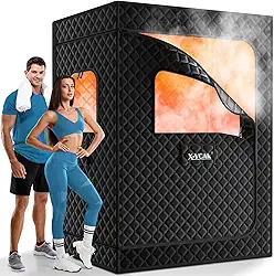 X-Vcak Sauna para 2 pessoas, caixa de sauna extra grande, barraca portátil para sauna a vapor com 2 vaporizadores, 2 cadeiras dobráveis, 180 x 124 x 91 cm, preta