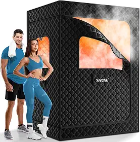 Sauna para 2 pessoas, caixa de sauna extra grande, barraca portátil para sauna a vapor com 2 vaporizadores, 2 cadeiras dobráveis, 180 x 124 x 91 cm, preta