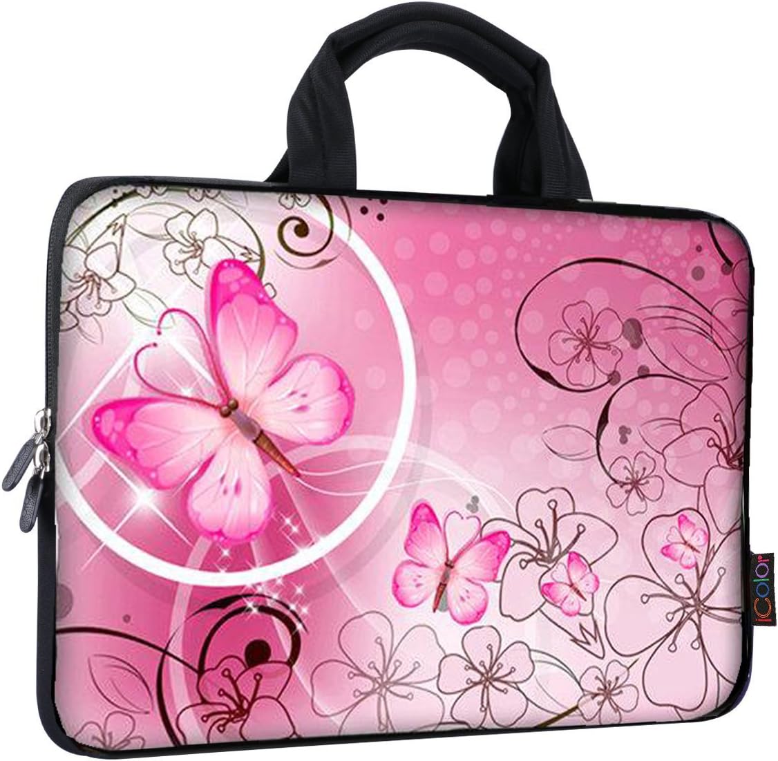 iColor 9.7 10 10.1 10.2 inch Neoprene Tablet Bag Carring Case Sleeve Cover with Handle for 9.7 to 10.2 Inch Laptops/Notebook/ebooks/Kids Tablet/Apple ipad Pink Butterfly ICB10-10