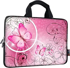iColor 9,7 10 10,1 10,2 polegadas Bolsa de Neoprene para Tablet Capa de Carro com Alça para laptops de 9,7 a 10,2 polegadas/Notebook/ebooks/Kids Tablet/Apple iPad Rosa Borboleta ICB10-10