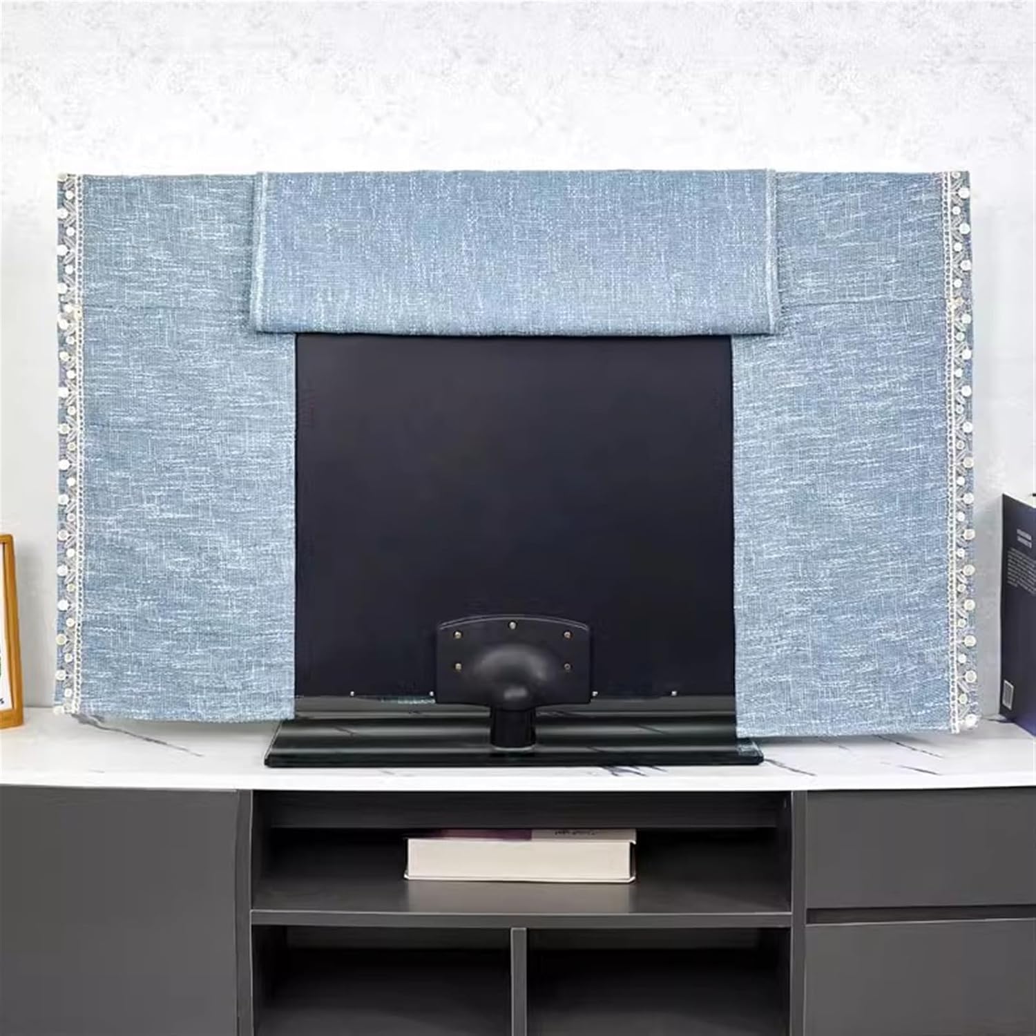 Indoor TV Cover Linen Fabric TV Display Protector for LCD LED Dustproof Easy-Fit Screen Slipcover for Desktop, Hanging and Curved Televation, Beige, 27.2"x45.2"