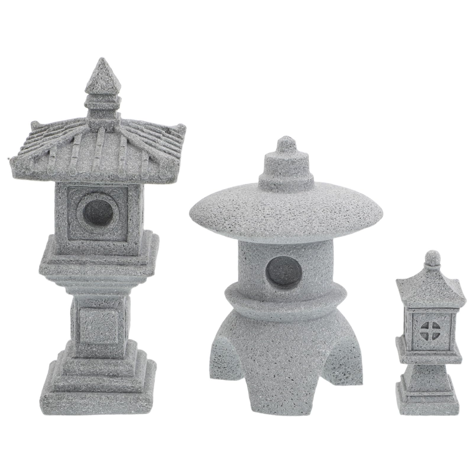 Stone Lantern Garden Statues, Set of 3