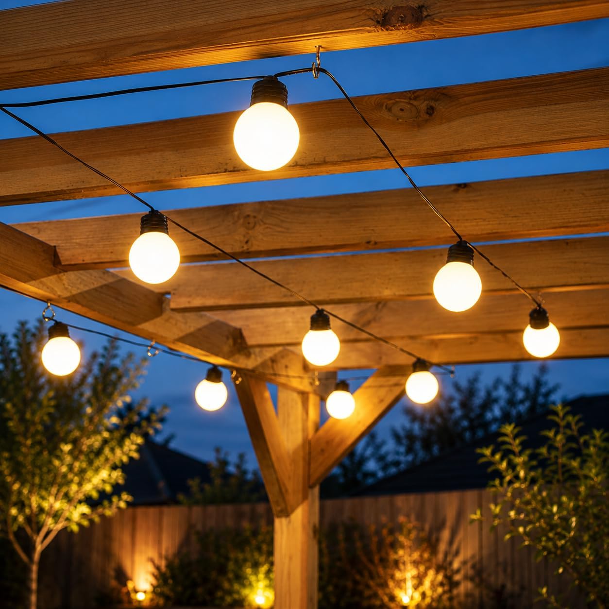 Festive Lights - 4.5m Battery Frosted Bulb Festoon Lights with 10 Warm White LED - IP44 Rated, Indoor & Outdoor Use - Timer Function, Black Cable, Waterproof Globe Design, Easy Installation