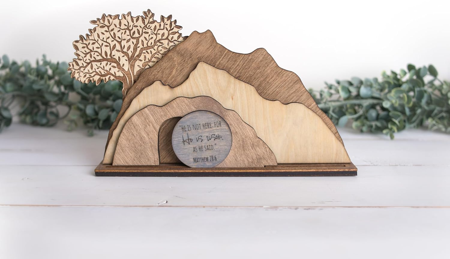 Empty Tomb Easter Decoration with Olive Tree, Large Tomb with Olive Tree, He is Risen Christian Wooden Resurrection Scene, Religious Display for Home