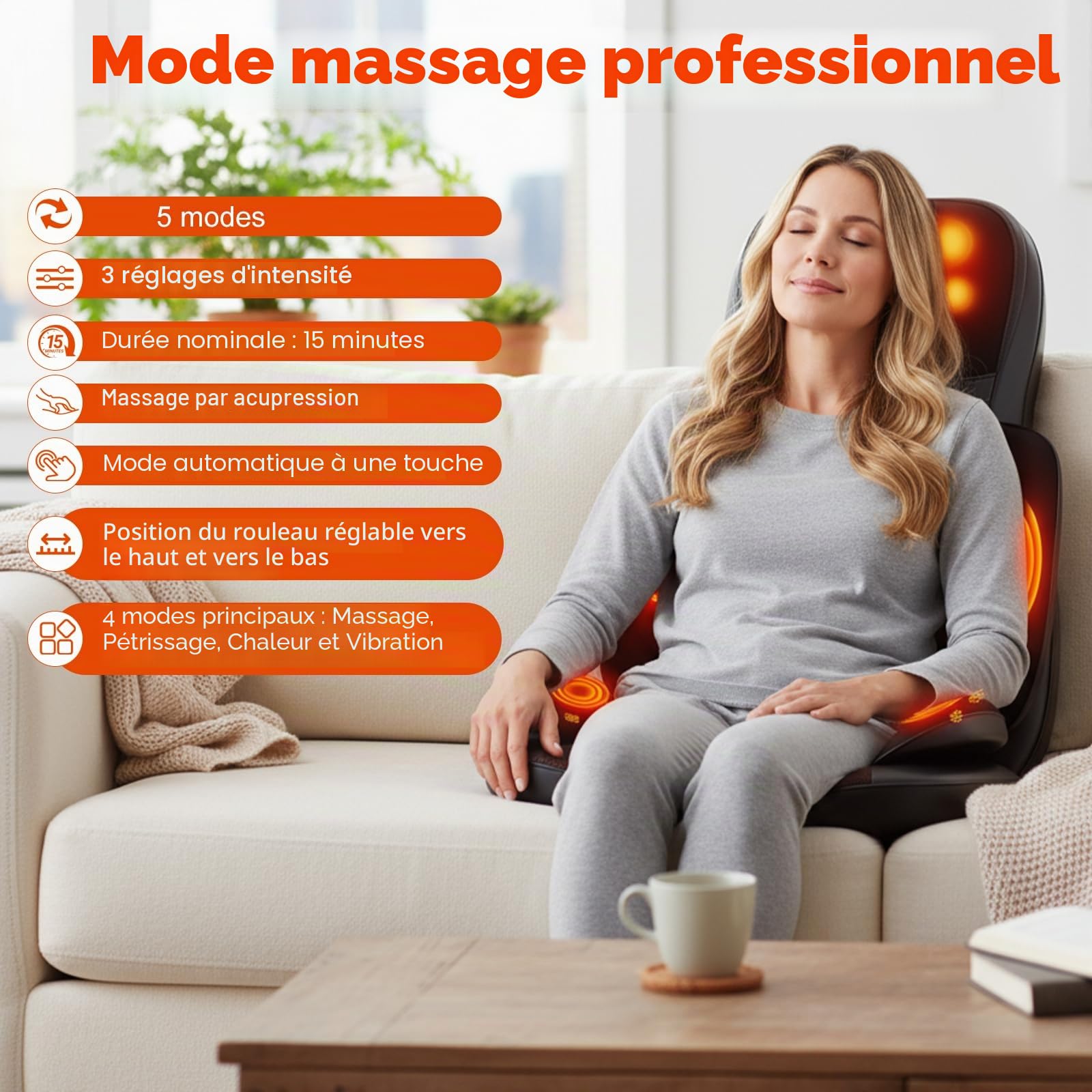 Masseur de Dos Shiatsu avec Chaleur, Siège Massant avec Compression Pétrissage Vibration pour Le Soulagement Complet de la Fatigue, Tapis de Massage pour Le Bureau et la Maison