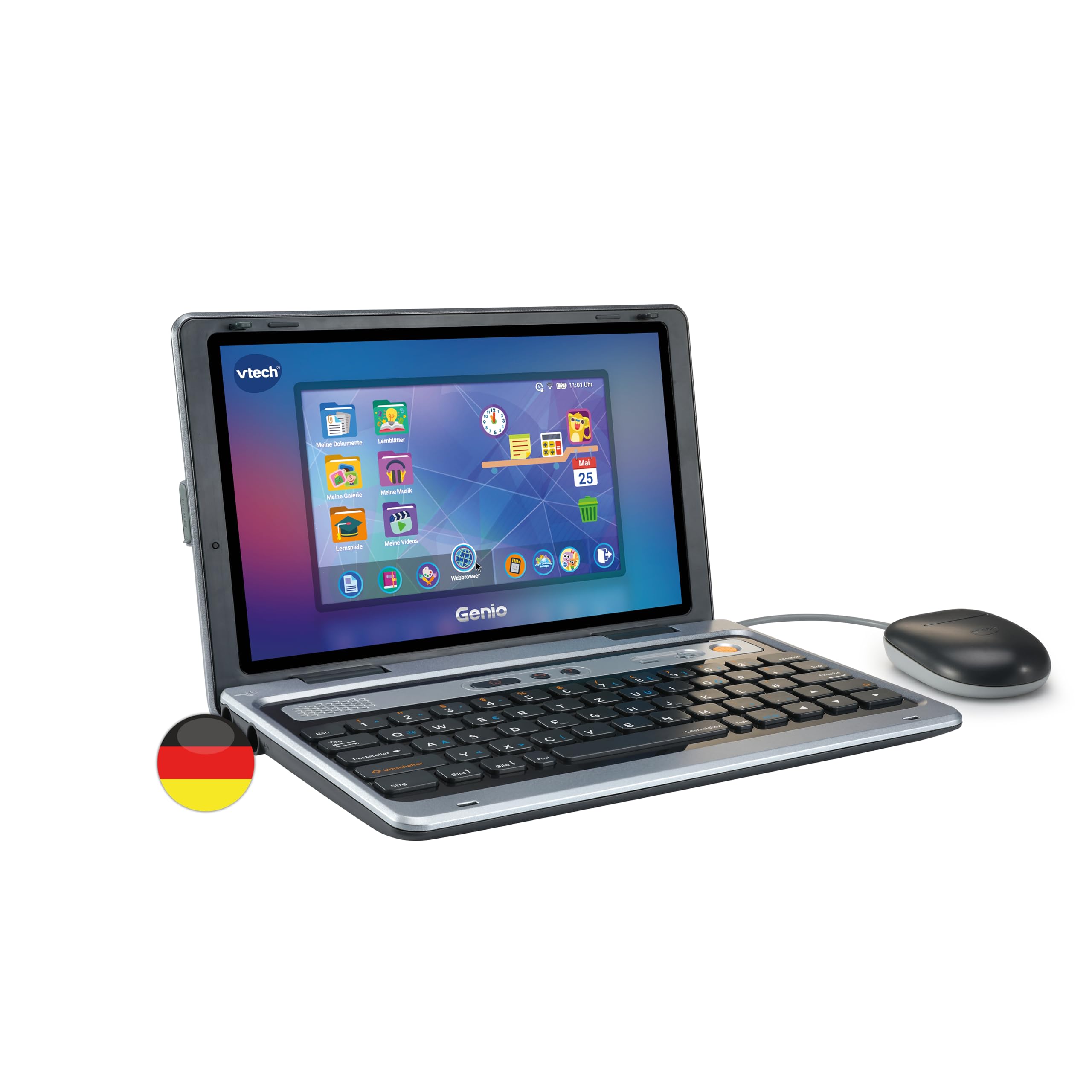 VTech Genio learning laptop XL - komputer edukacyjny z dużym 7" ekranem LCD z dostępem do Internetu, programem tekstowym i dużą ilością treści edukacyjnych - dla dzieci w wieku 5-12 lat, szary