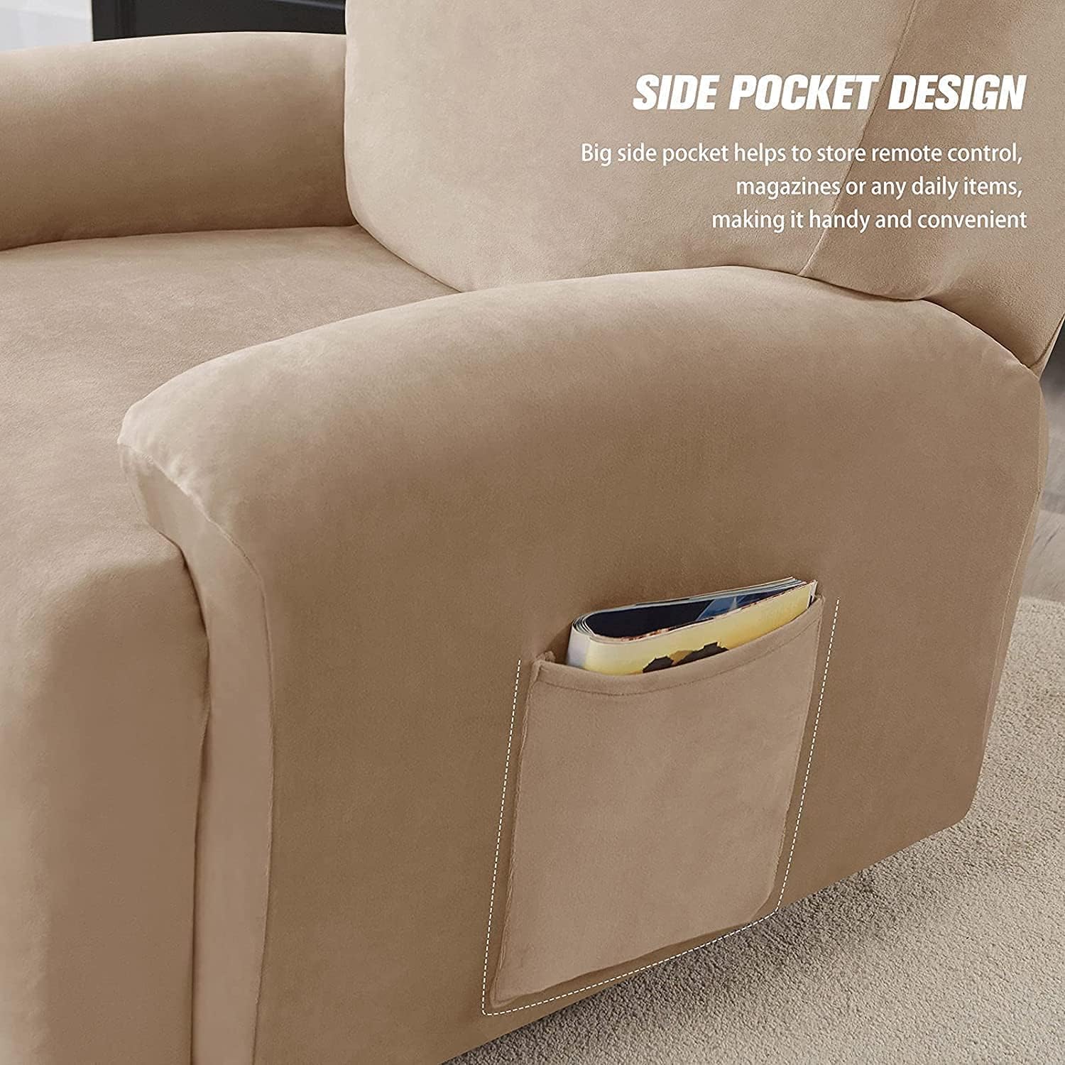 Konsilsa Stretch Velvet Recliner Cover, Recliner Chair Covers for Leather and Cloth, Non Slip with Side Pocket Electric Recliner Cover (Color : B)