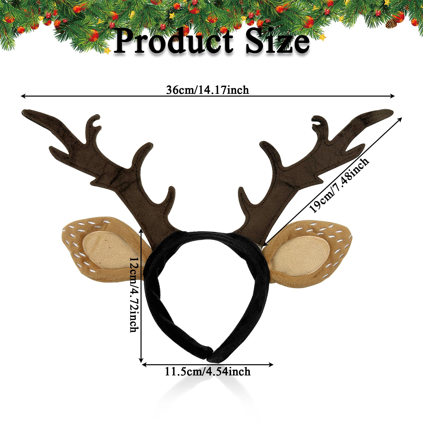 Jaczora Deer Antler Headband for Adults Antler Headpiece,Realistic Horns & Ears Funny Reindeer Costume Accessories for Halloween Christmas Cosplay Party Supplies - Image 2