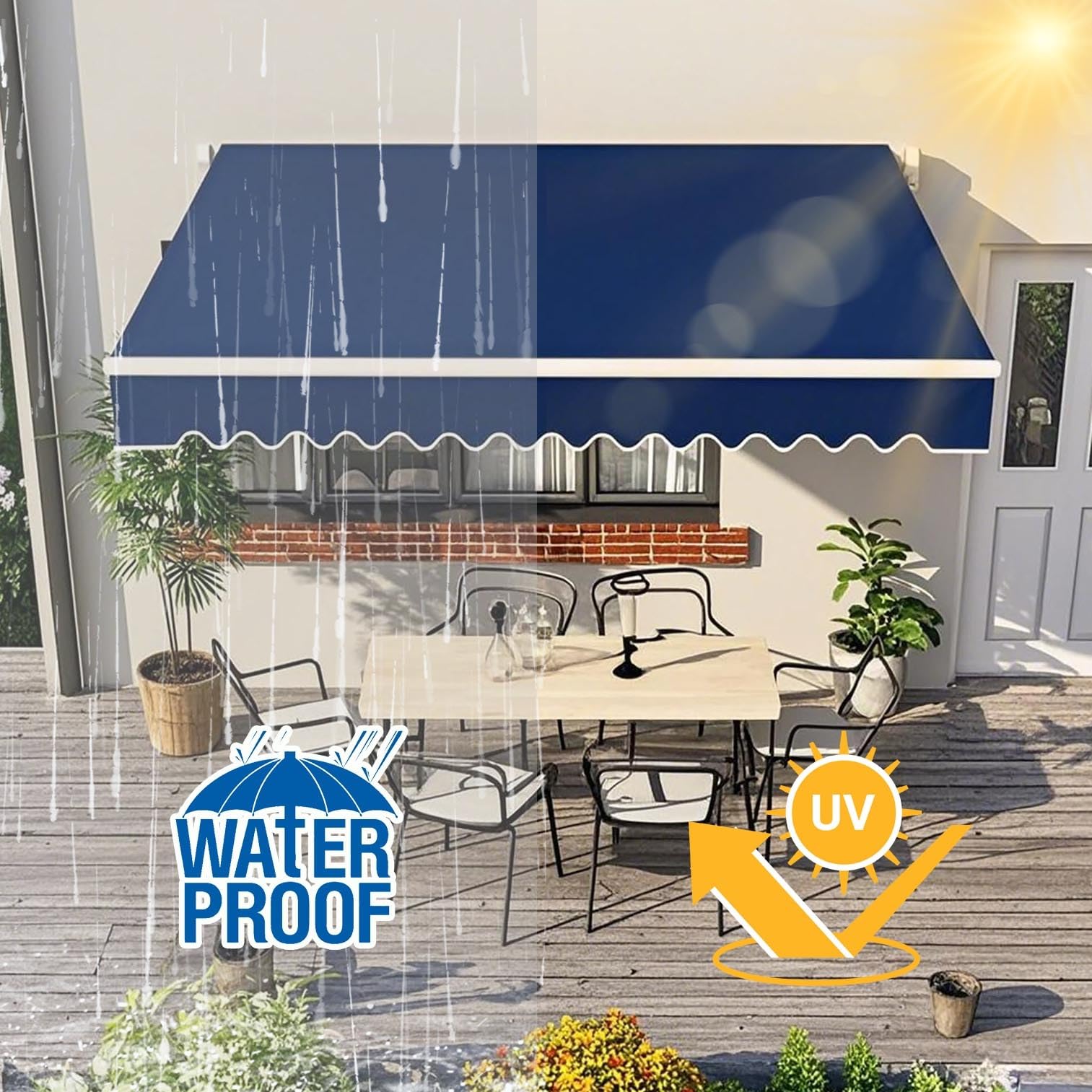 Copertura di ricambio per patio in tessuto impermeabile, resistente ai raggi UV, per giardino e balcone, in poliestere, blu (350 x 250 cm)