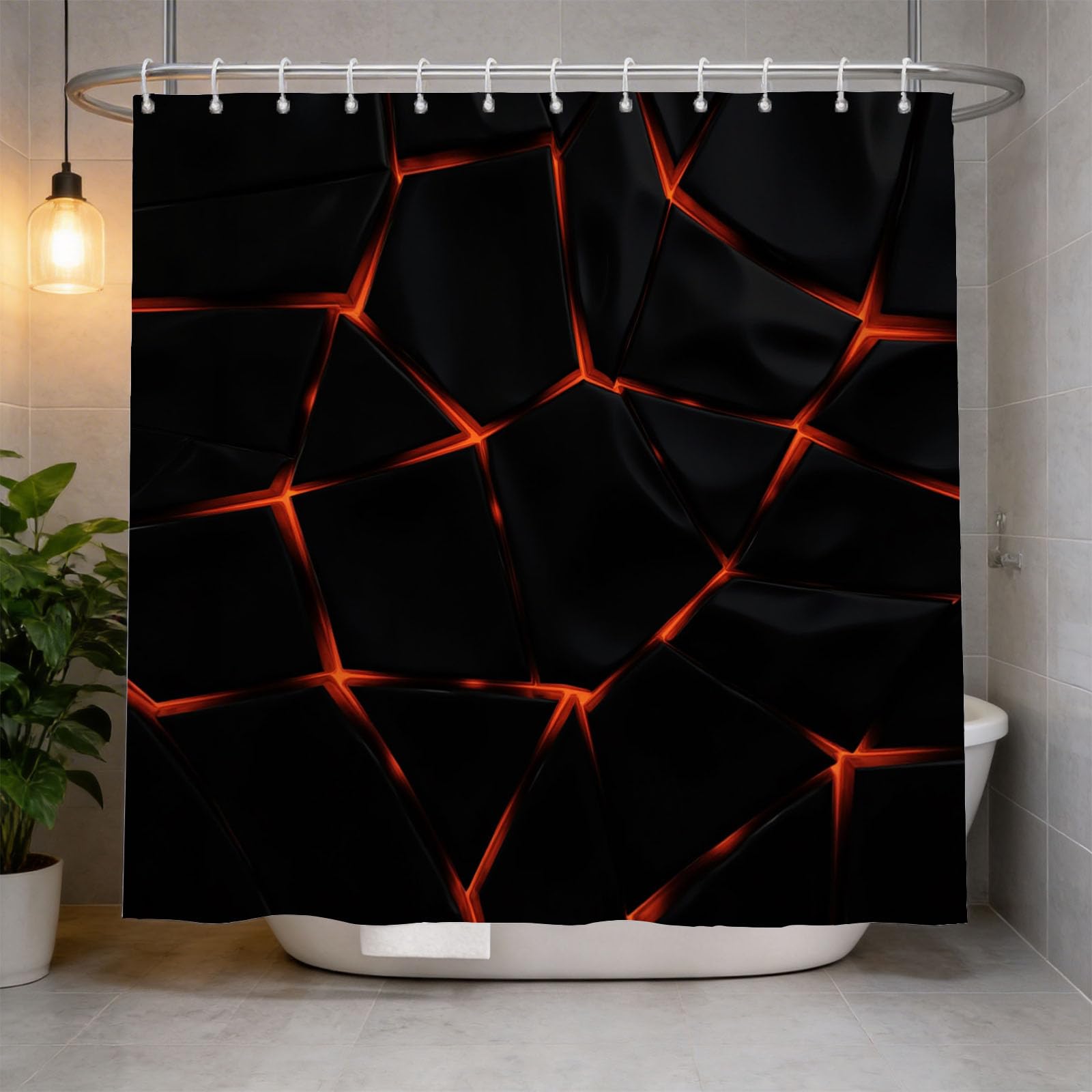 Hongduo 3D Geometric Black Shower Curtain for Stalls Bathtubs Chic Bathroom Decor Shower Curtain Set Polyester Fabric Waterproof 200x200cm/79X79 Inch with Hooks