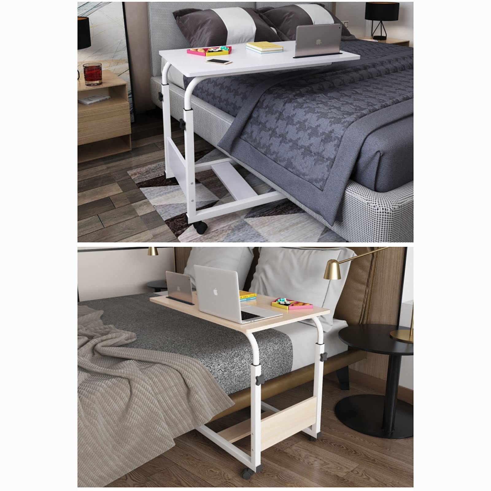Tavolini Overbed su Ruote, Tavolino da Letto Regolabile in Altezza Mobile Overbed Computer Table Comodino da Letto per Laptop per Leggere, Fare Colazione (Color : A, Size : 80 * 40cm)