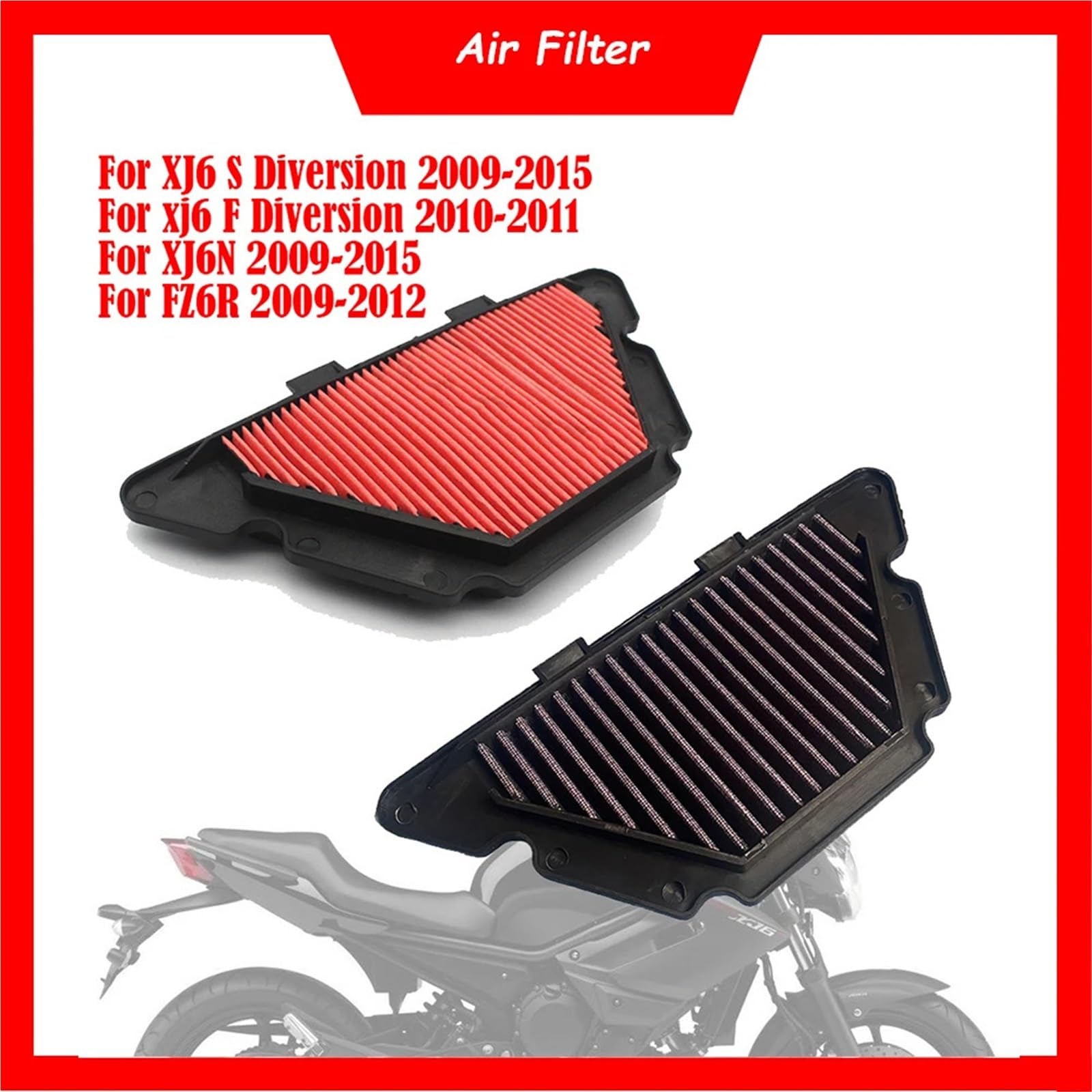 Kompatybilność z Pit Bike crossowym‌ Filtr powietrza silnika motocykla Filtr wlotu powietrza Element filtra pasuje do Yamaha XJ6 S/F Diversion XJ6N 2009-2015 FZ6R 2009-2012(High Flow)