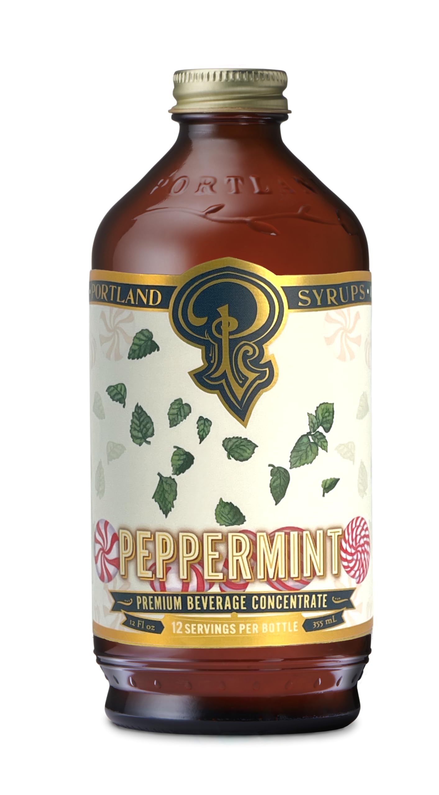 Portland Syrups Peppermint Syrup for Lattes, Coffee & Mocktails - Organic Cane Sugar & Peppermint for Hot Cocoa & Holiday Recipes - Rich Flavor & Whole Ingredients - 12 oz, 12-24 Servings (Pack of 1)