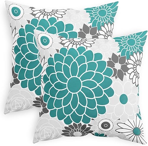 CaliTime Juego de 2 fundas de almohada decorativas de forro polar con flores florecientes de dalia floral para sofá, cama, sofá, decoración de casa
