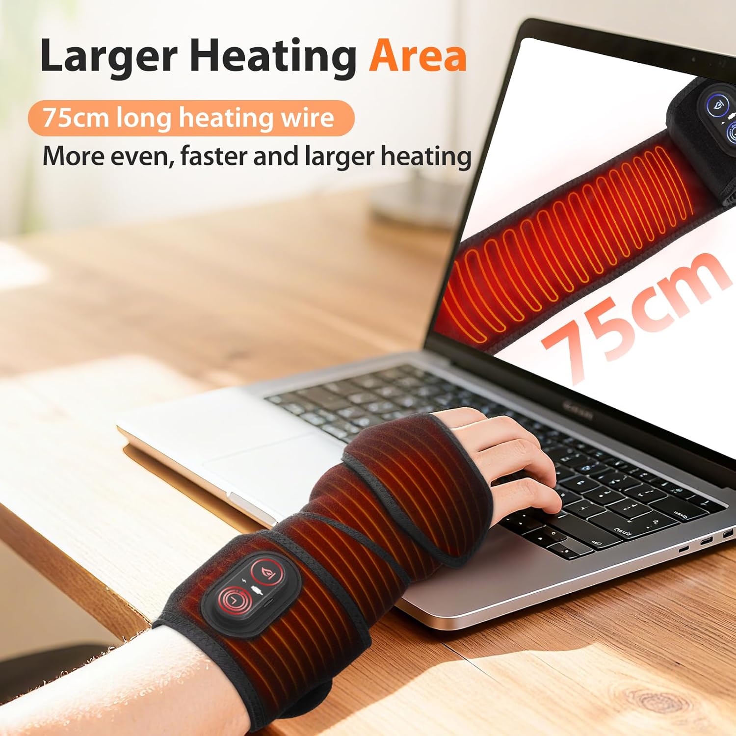 Cordless Heating Pad for Arm, Elbow, Wrist, Leg, Stomach, FSA Eligible HSA Approved Extra Long Portable Heated Brace Wrap with 3 Time Settings, 3 Heating Levels, Large Heating Area - Image 3
