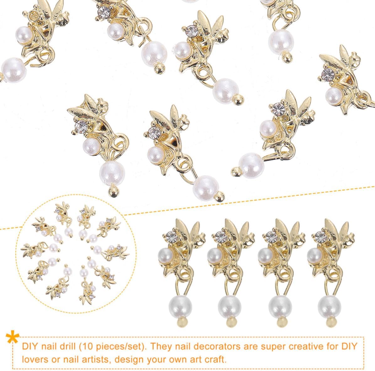 12pcs Pearl Pendant Nail Charms Alloy 3D Decor for Acrylic Nails