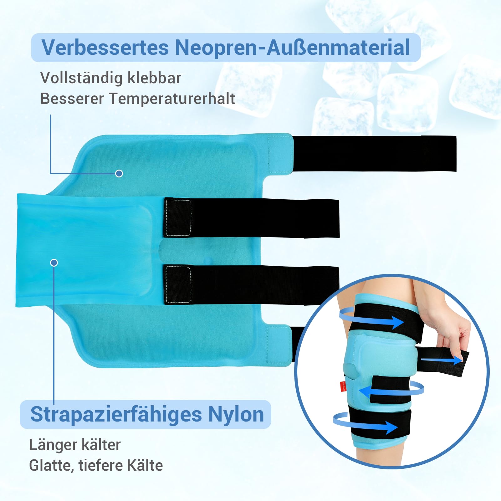 Comfytemp XXL - große Kühlmanschette Knie Waden Bein mit 4 Klettverschlüsse,30 x 60cm vollständig umhüllende Kühlbandage Kühlpad Gel zu Knieschmerzen,Kalt Warm Kompresse Kühlpack-XXL