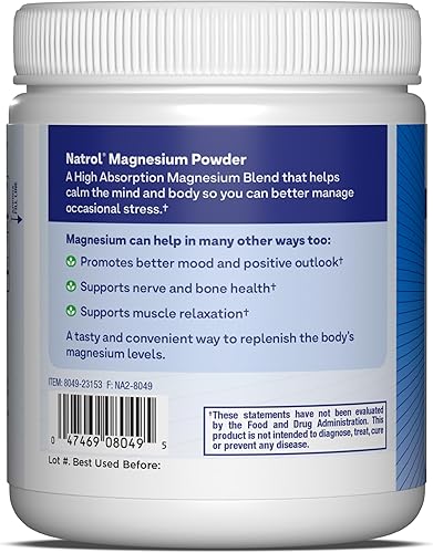 Miniatura 7 de Natrol Mood + Stress Magnesio 325mg con potasio 232mg, suplemento dietético para el estado de ánimo y apoyo ocasional del estrés, 16.8 oz de polvo