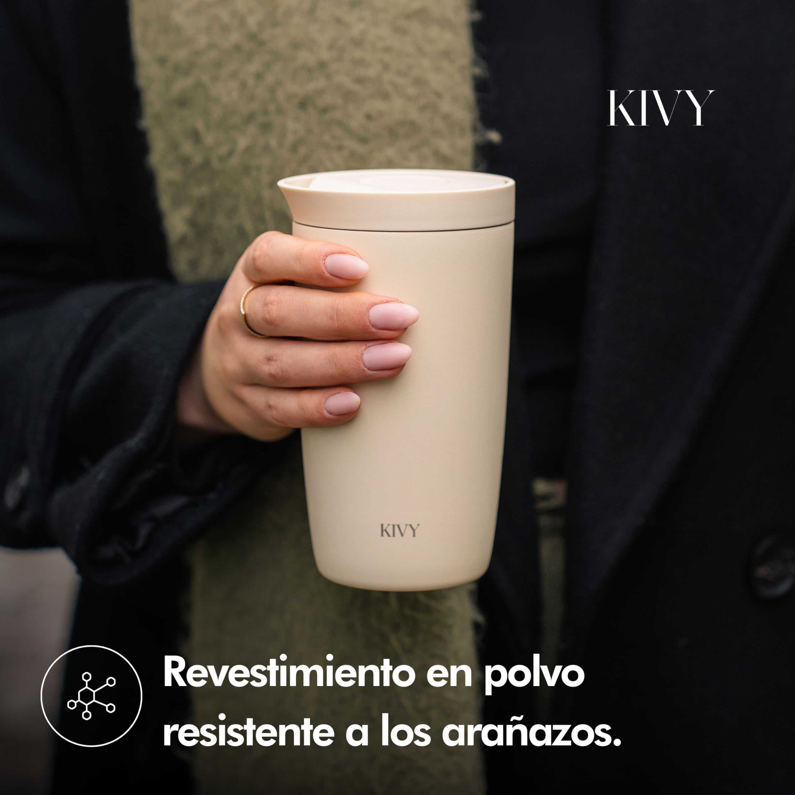 KIVY Termo de Café 350ml [CIERRE QUICK PRESS] - Vaso Termico - Taza Termica Llevar - Para Bebidas Frías & Calientes - Travel Mug - Sin BPA & A Prueba de Fugas - Doble Pared & Acero Inoxidable - Bleu — view 2