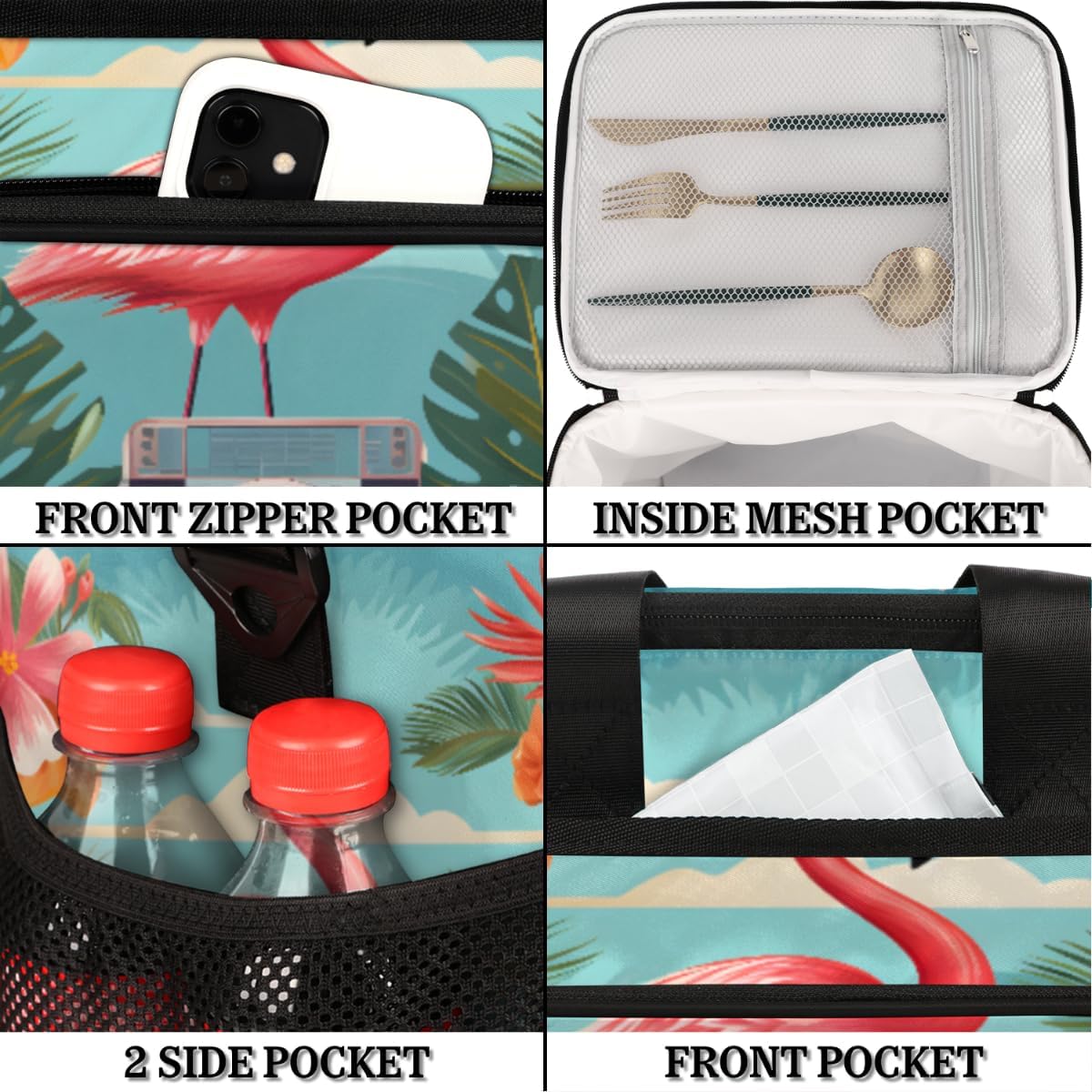 Summer Flamingo Insulated Picnic Backpack Lunch Box for Women Men Picnic Basket Tote Lunch Bag Picnic Bag Portable Lunch Bags for Picnic, Beach, Work, Trip,Office, Camp Flamingo