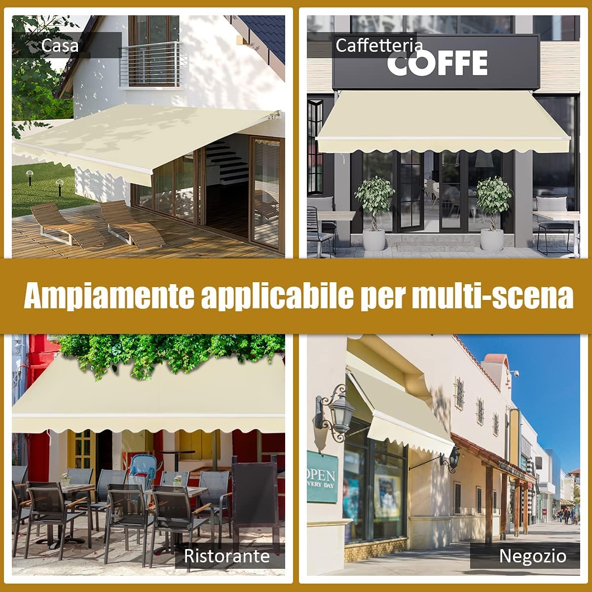 GYMAX Tenda da Sole per Esterno a Bracci Estensibili, Tende da Sole con Manovella, con Tettuccio Impermeabile e Protezione Solare, Tenda da Sole Angolo regolabile Avvolgibile (Beige, 3 m x 2,5 m)