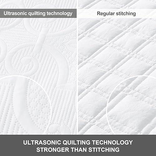 Vista 11 de Hansleep - Edredón azul tamaño individual – Colcha ultrasónica con pespuntes decorativos para todas las estaciones, juego de ropa de cama suave