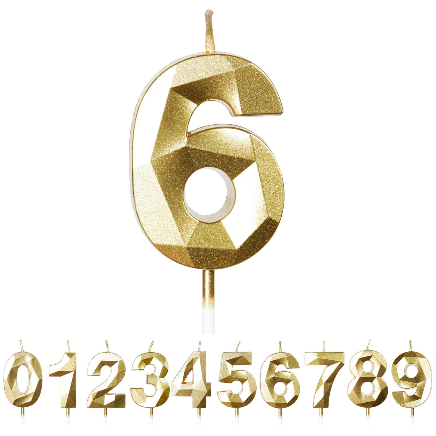 Fuzvol Gold Birthday Cake Candles, Number 6 Candle,Cake Topper Decorations