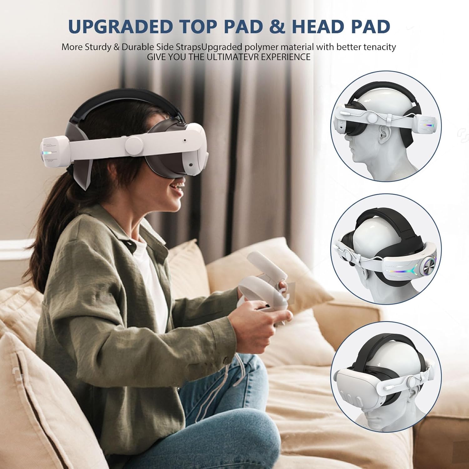 12000mAh Fast-Charging Battery Head Strap for Meta Quest 3/3S – Extends 6-8 Hours Playtime, RGB Lighting & Comfortable Fit – Elite Replacement Strap with Balanced Weight_Black