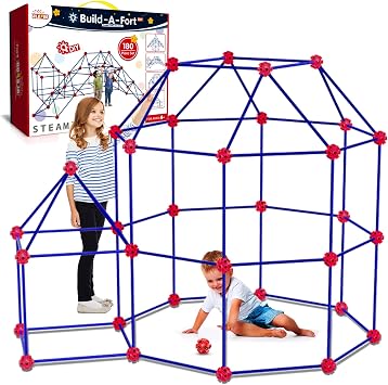 OleFun 180 Pack Fort Building Kits for Kids 4, 5, 6, 7, 8+ Year Old Boys & Girls, Creative STEM Building Toys for DIY Castles, Tunnels, Play Tent, Ideal Gifts for Aged 5-8