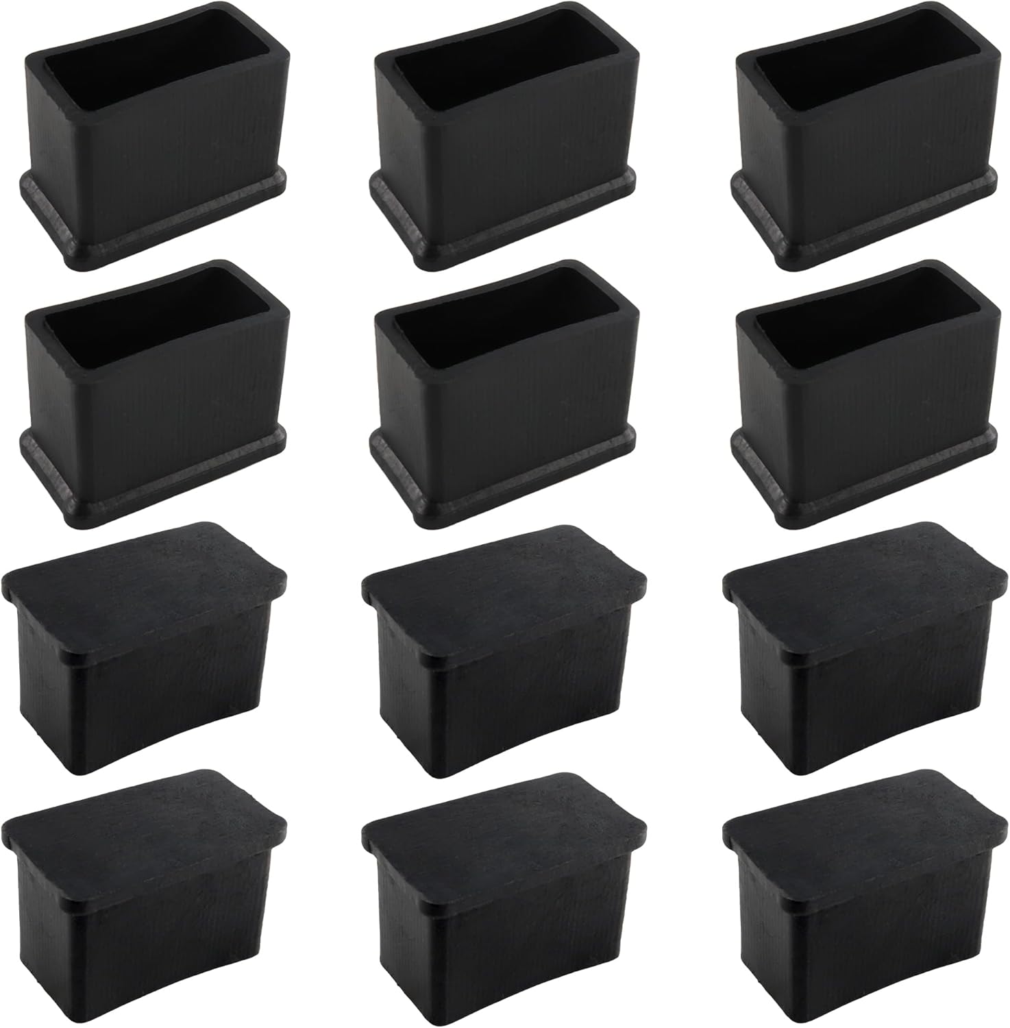 12PCS 3/5" x 1-1/5"Rectangular Rubber Furniture Leg Caps, PVC Chair Leg Tips Caps, Furniture Foot Protectors, Black Rubber Table Foot Cover, Wear-Resistant Table Chair Leg End Cap