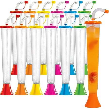 Sweet World USA Yard Cups Party 12-Pack - for Margaritas, Cold Drinks, Frozen Drinks, Kids Parties - 14 oz. (400 ml) - set of 12 Yard Cups in assorted colors - BPA Free and Crack Resistant