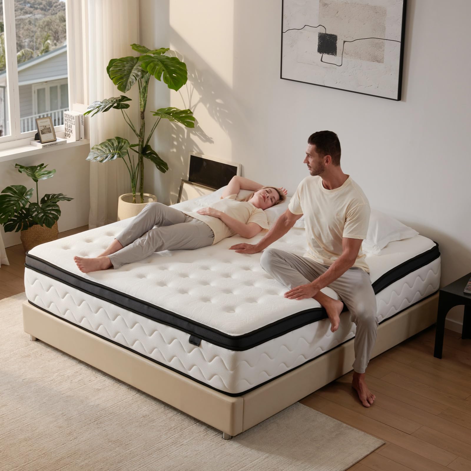 Photo 1 of King Mattress 14 Inch, Medium Firm Hybrid Mattress King with Memory Foam & Zoned Pocket Springs for Pressure Relief, Motion Isolation | Fiberglass-Free, CertiPUR-US Certified | 80" x 76"