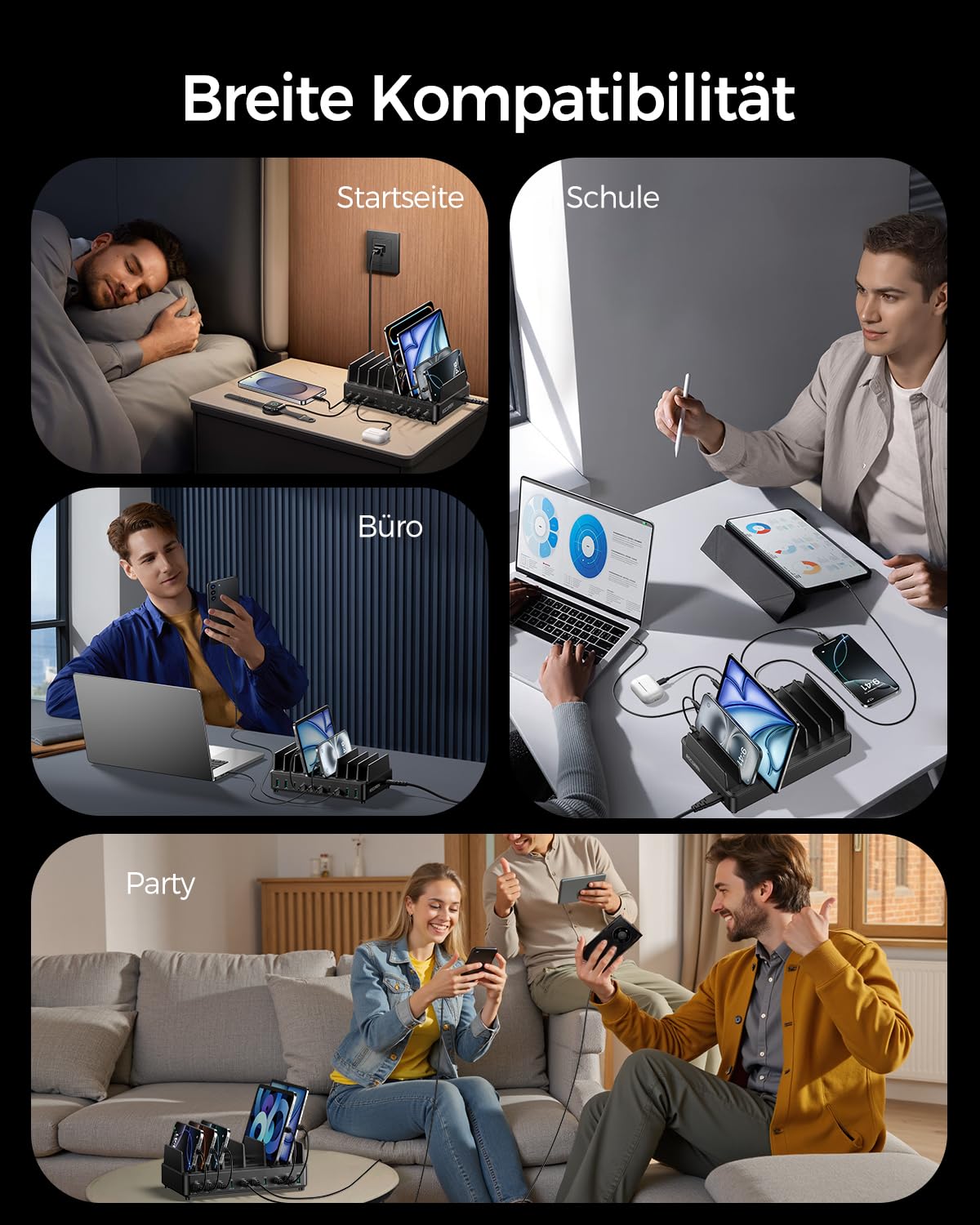 Rocoren 400W Ladestation Mehrere Geräte USB C Charging Station, GaN PD100W 10 Anschlüsse Familien Handy Ladestation Desktop Ladegerät mit Schnell-Laden Kompatibel mit MacBook Pro/Air, iPhone, Galaxy