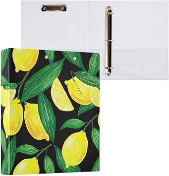 Lemon Foliage Branch 1.5 Inch 3 Ring Binder Holds 200 Sheets for Office Supplies Durable PVC Round Ring Binder with Interior Clear Pockets for Home Work Woman Man