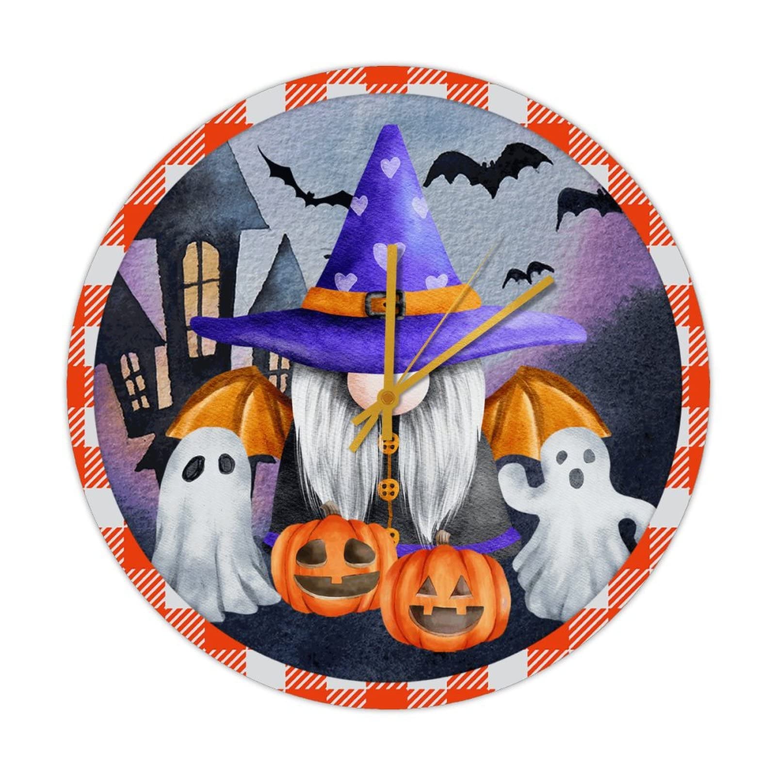 Horloge murale bois sans tic-tac Halloween pour chambre et nuit