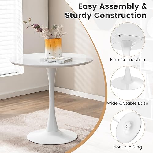 Miniatura 5 de Tangkula Juego de mesa de comedor redonda para 4, juego de mesa de cocina con asiento acolchado y patas de madera maciza, mesa de cocina redonda y