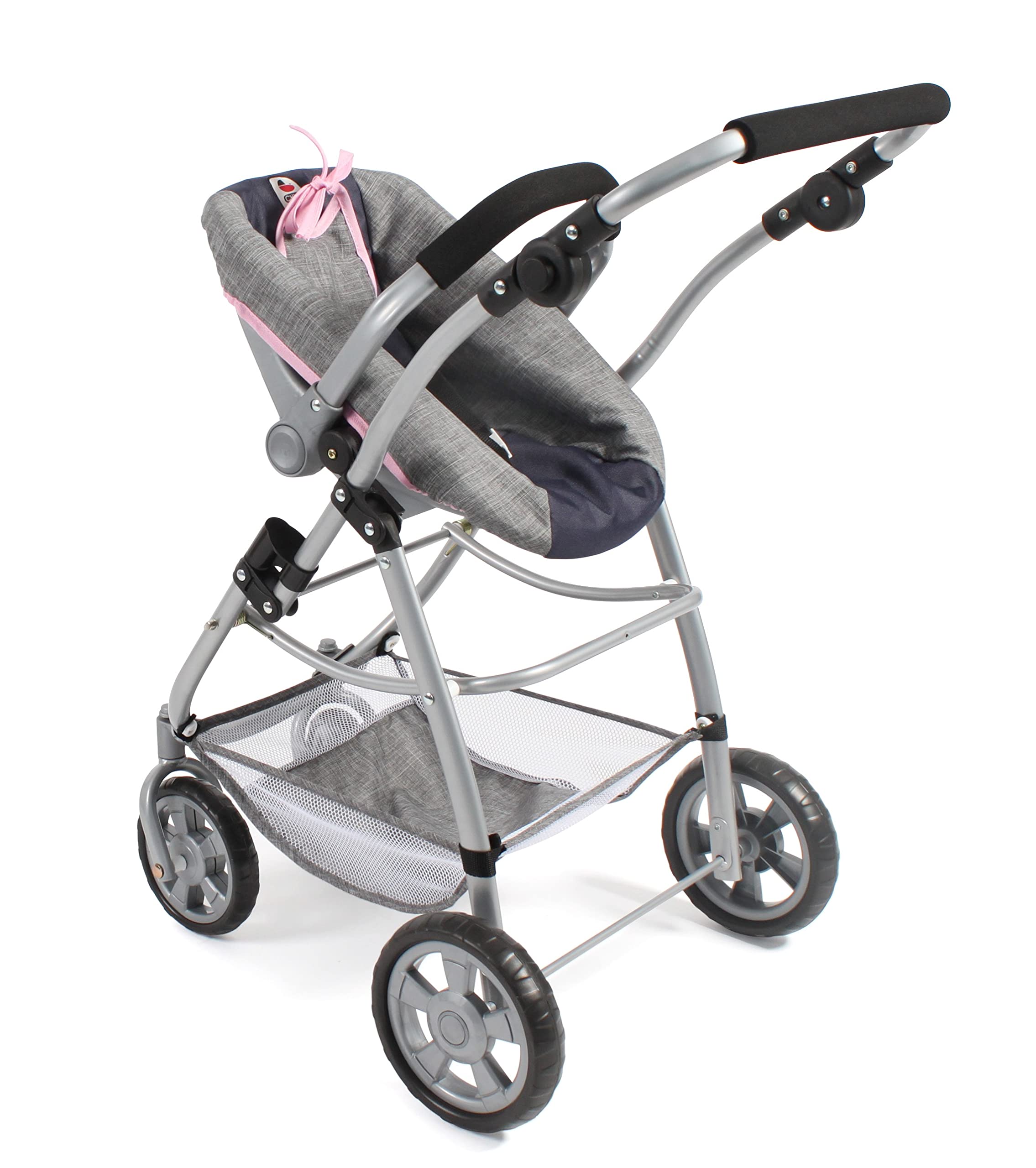Bayer Chic 2000 637-26 Emotion - Passeggino combinato per bambole 3 in 1 All In, grigio melange e blu navy