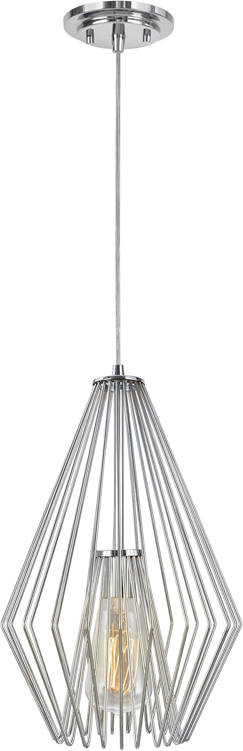 Aspen Creative 61093 Adjustable 1 Light Transitional Design Hanging Mini Pendant Ceiling Light with Metal Wire Shade, Matte Black Finish 8" Wide