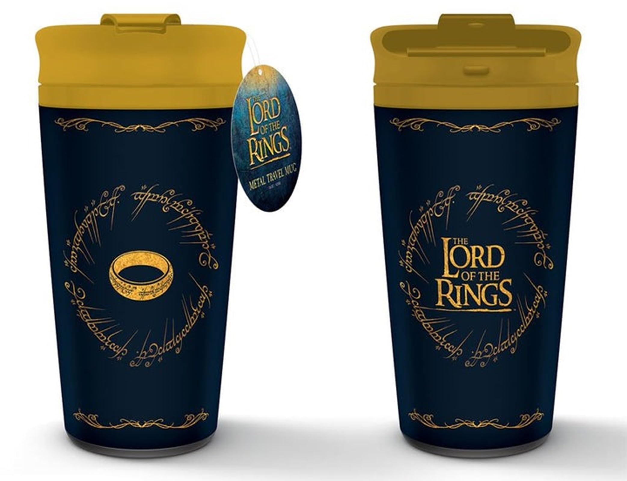 Pyramid Europe Der Herr der Ringe Reisebecher (The Ring Design) 450ml Metall isolierter Reise-Kaffeebecher - Offiziells Lizenzprodukt, Schwarz