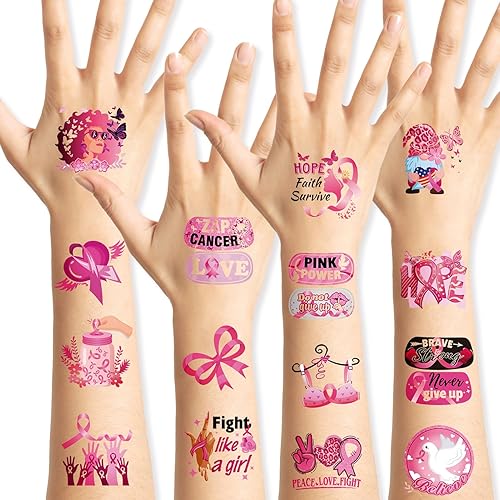 Miniatura 4 de HOWAF 96 piezas de tatuajes de concientización sobre el cáncer de mama, tatuajes faciales, cinta rosa, impermeables, tatuajes temporales,