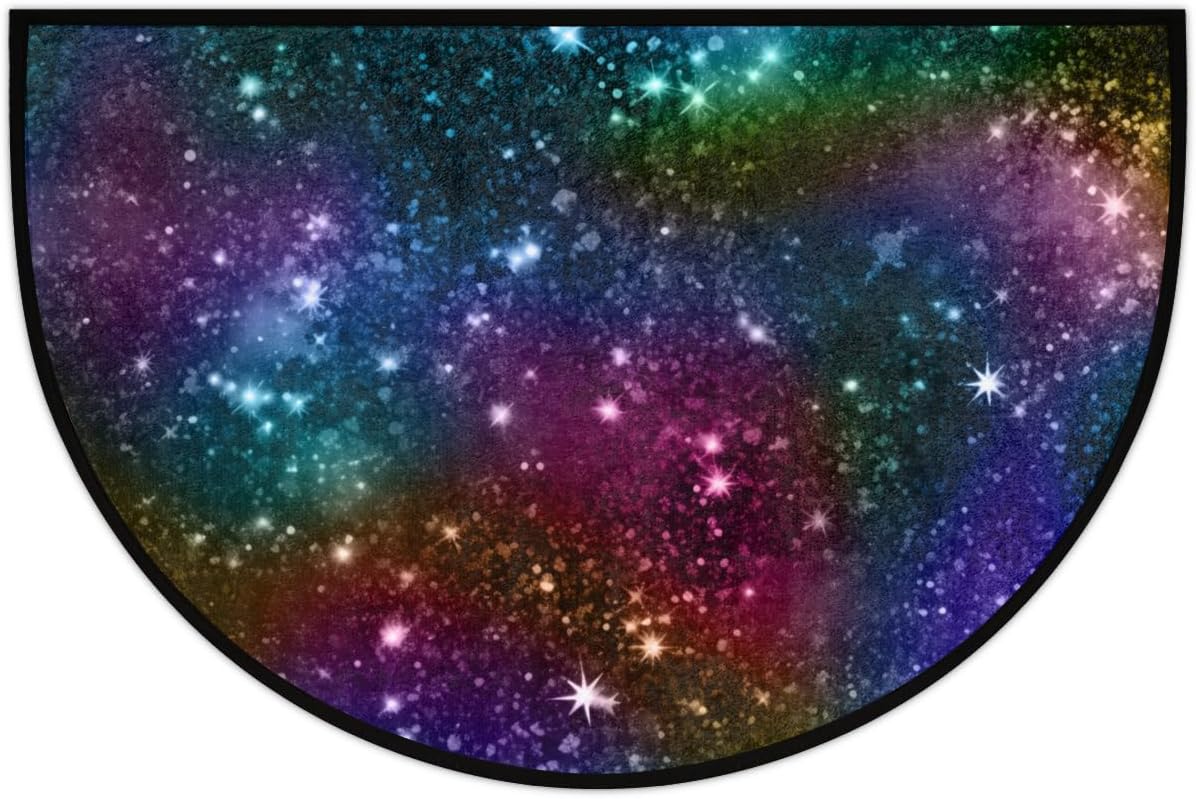 Half Round Door Mat Beautiful Starry Sky Non-Slip Durable Absorbent Welcome Doormats Washable Half Circle Area Rug for Home Outside Entrance Garage Patio Kitchen Rug, 24" x 36"