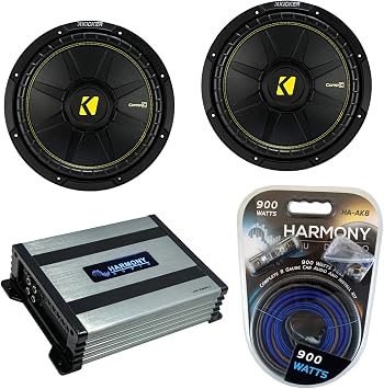 Kicker 2 CWS10 Car Audio CompC Subwoofer 10" Sub 44CWCS104 Bundle with Harmony HA-A400.1 Amplifier & Amp Kit