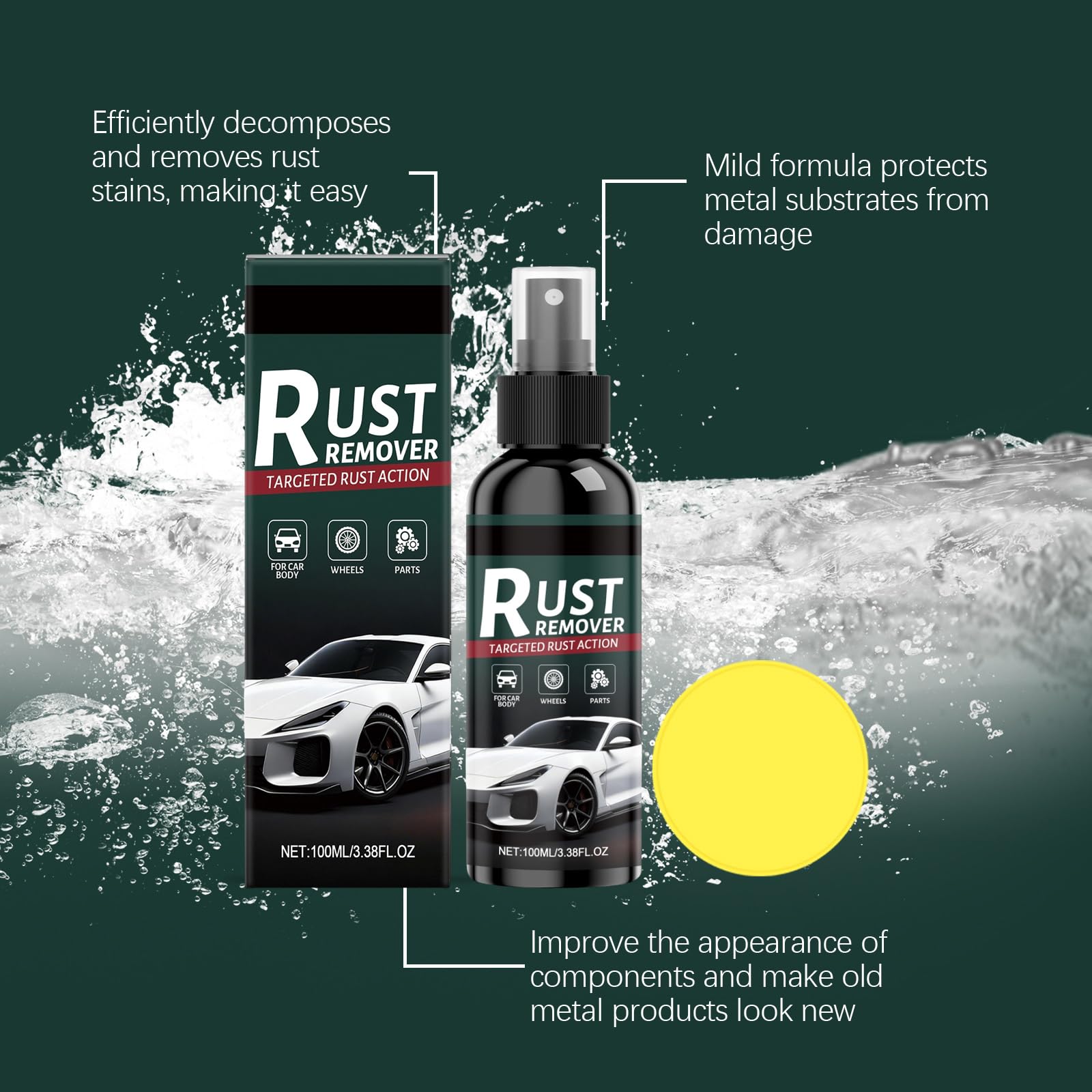 Hochleistungs-Rostentfernerspray für Metall, schnell wirkender Rostlöser für Autos, Werkzeuge, Räder, Mehrzweck-Rostkonverter für Stahl, Eisen, Auto-Eisen-Entferner-Spray, Eisen-Reiniger (8PCS)