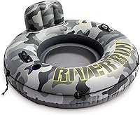 Vista 2 de Intex 56835EP River Run I - Balsa inflable remolcable de agua flotante con portavasos y asas para río, lago o piscinas, camuflaje gris (paquete de 2)