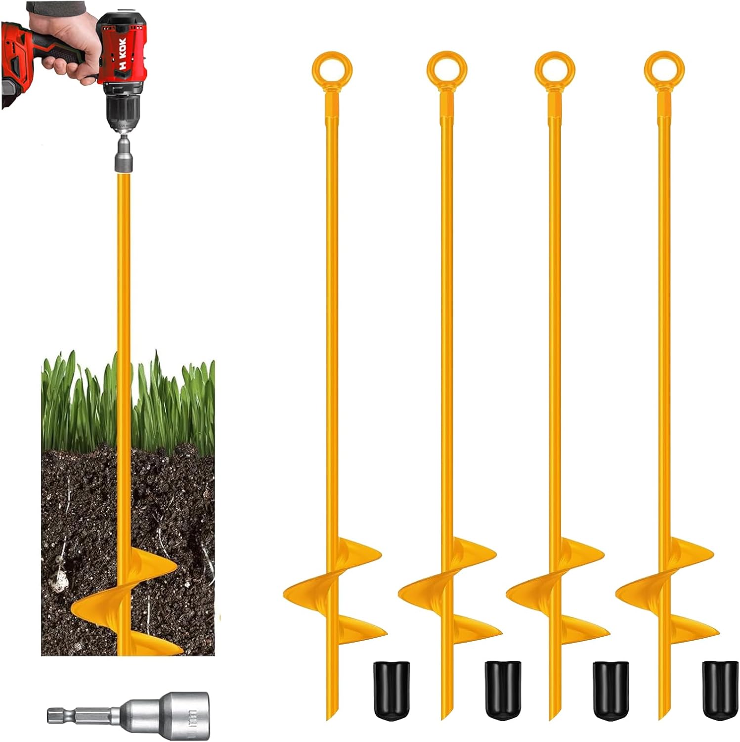 6 Pack Ground Anchors Kit 18'',Heavy Duty Metal Hurricane Ground Stakes Shed Anchors ，Screw in Trampoline Anchors for Swing Set，Camping Tent,Car Ports,Canopy,Sand Tent,Gazebo,Dog